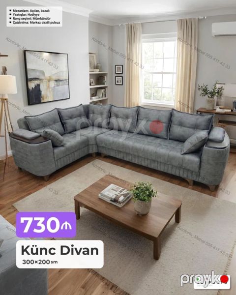 Künc divan, Qonaq otağı üçün, Parça, Bazalı, Açılan — Bakı