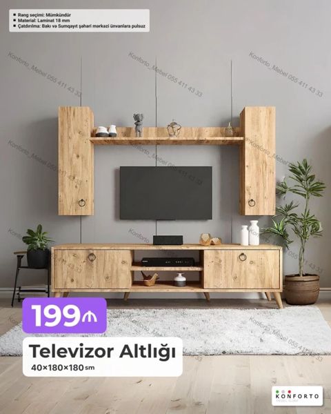 Televizor altlığı və divar üstü modulu dəsti Ölçülər: 40×180×180 sm — 199 ₼ · Bakı · Qonaq otağı üçün Televizor altlığı və divar üstü modulu dəsti Ölçülər: 40×180×180 sm — Bakı