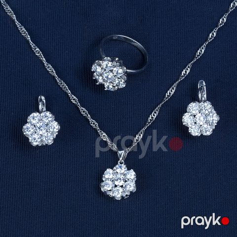 Zinət dəsti kulonlu zəncir, sırğa və üzük SW109254, gümüş 925 əyar — Bakı