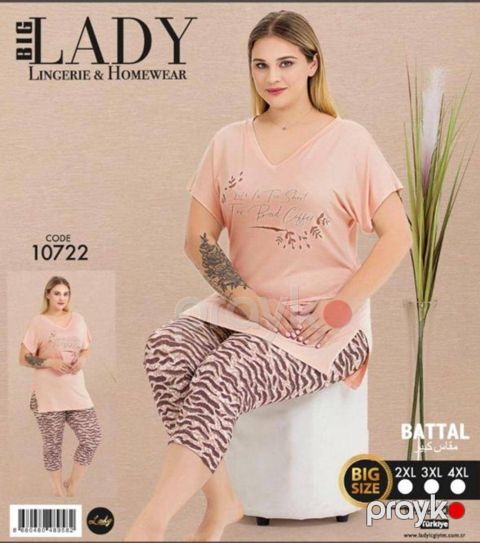 Qadınlar üçün dəst BL-10722, çəhrayı, pambıq, ölçü 4XL — Bakı