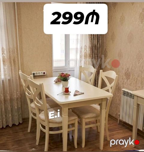 Ağ rəngdə yemək masası və 4 ədəd stul dəsti. Klassik üslubda dizayn — Bakı