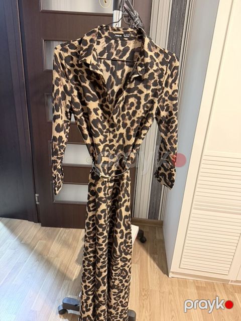 S Model: Leopard naxışlı uzun paltar - Stil: Köynək tipli, uzun — Bakı