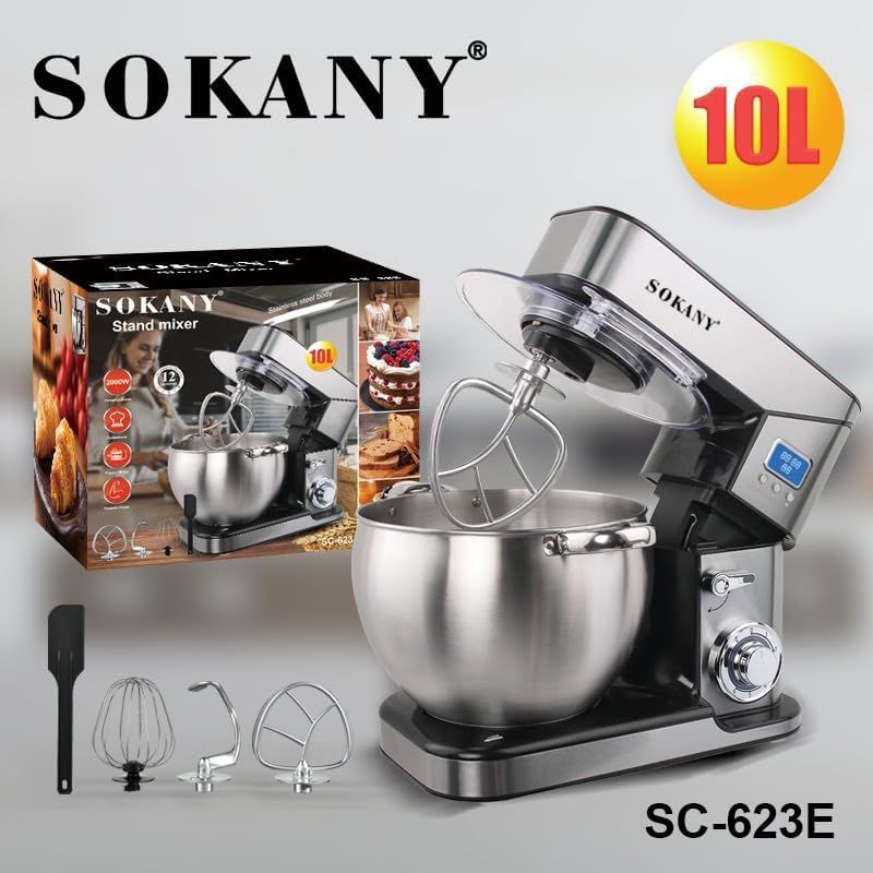 Sokany SC-623E 2000W Güclü Mikser – 10L Böyük Qab, 6 Sürət, Peşəkar Xəmir Yoğuran Mətbəx Köməkçisi — Blenderlər, xırdalayanlar və mikserlər, Bakı (4)