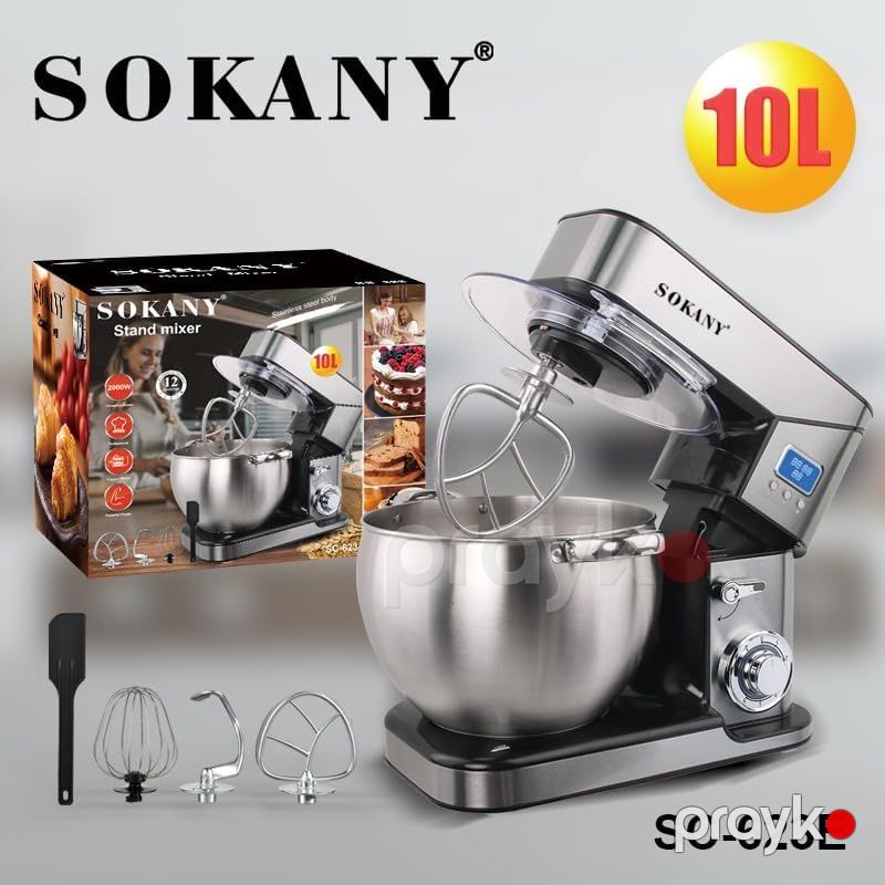 Sokany SC-623E 2000W Güclü Mikser – 10L Böyük Qab, 6 Sürət, Peşəkar Xəmir Yoğuran Mətbəx Köməkçisi — Blenderlər, xırdalayanlar və mikserlər, Bakı (4)