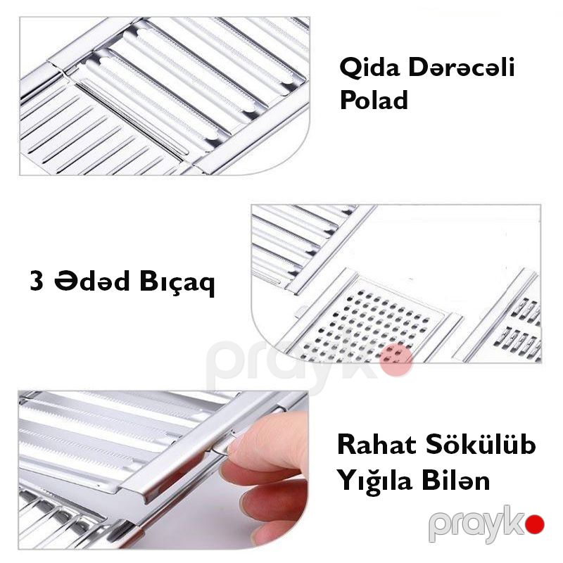 3 Bıçaqlı Çoxfunksiyalı Meyvə-Tərəvəz Dilimləyici və Sürtgəc – Paslanmayan Polad — Mətbəx texnikası, Bakı (6)