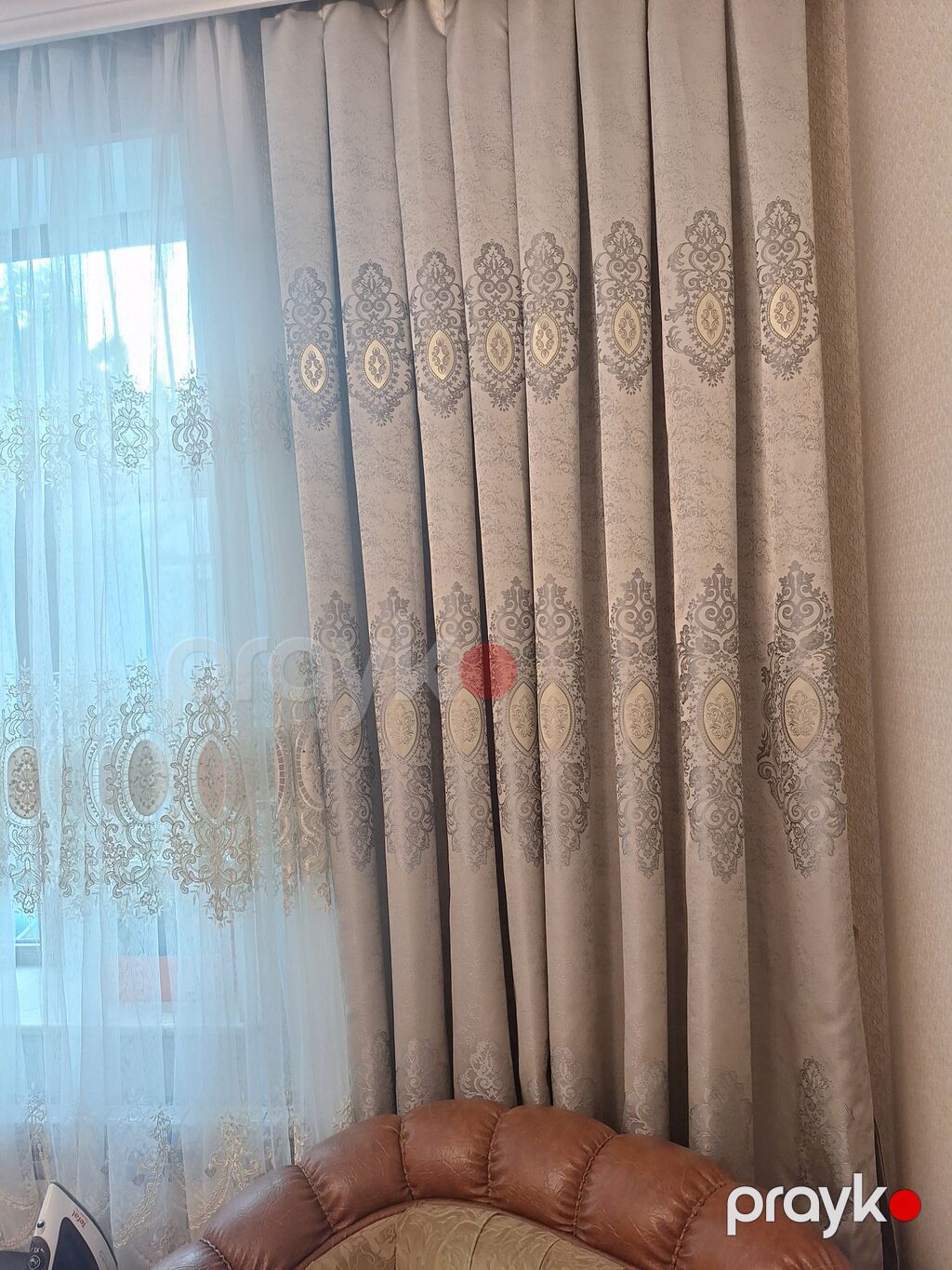 Zərif naxışlı pərdə dəsti - Komplekt: qalın dekorativ pərdə və tül — Pərdələr, kornişlər, jalüzilər, Masazır (2)