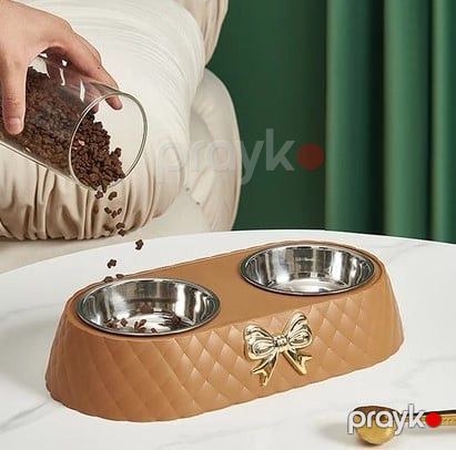 Yemək qabı paslanmayan polad, 2 tərəfli, itlər və pişiklər üçün, qəhvəyi prl_0084 — Bakı