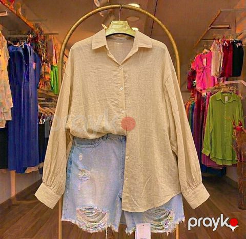 Uzunqol köynək qadınlar üçün, bej, kətan, ölçü One size — Bakı