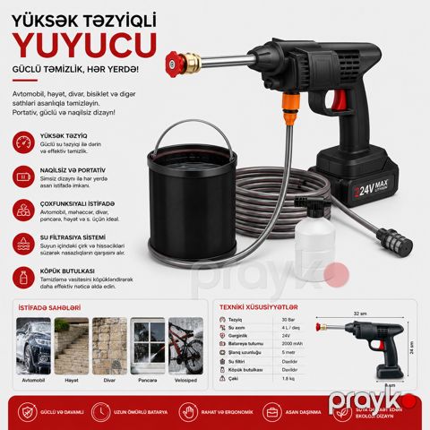 Yüksək təzyiqli yuyucu akkumulyatorlu 800 W 150 bar — Bakı