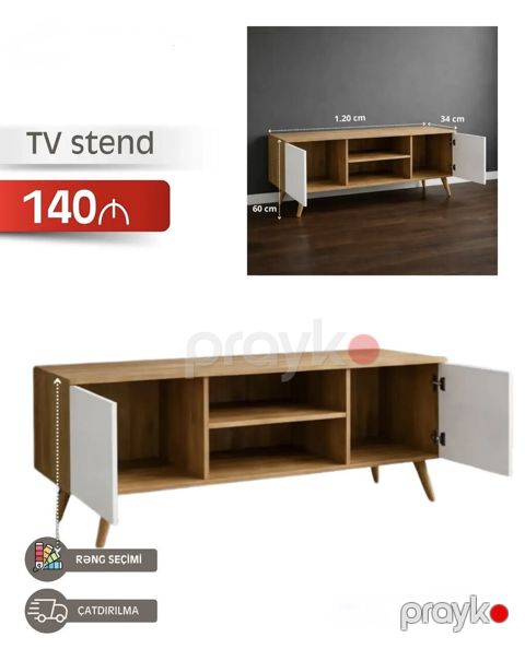 TV stend - Ölçülər: uzunluq 120 sm, dərinlik 34 sm, hündürlük 60 sm — Bakı