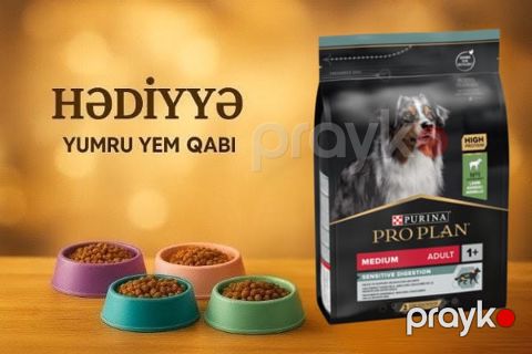 Quru yem Purina Pro Plan Medium Adult Sensitive Digestion həssas həzmli orta cins yetkin itlər üçün, quzu əti ilə, 14 kq + Yem qabı Hədiyyə — Bakı