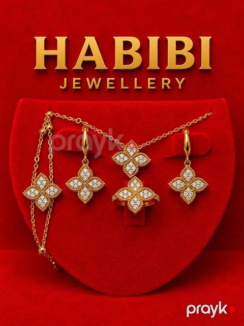 Zinət dəsti kulonlu zəncir, sırğa, qolbaq və üzük Habibi Jewellery HJ813, qızıl 585 əyar, 7.17 q
