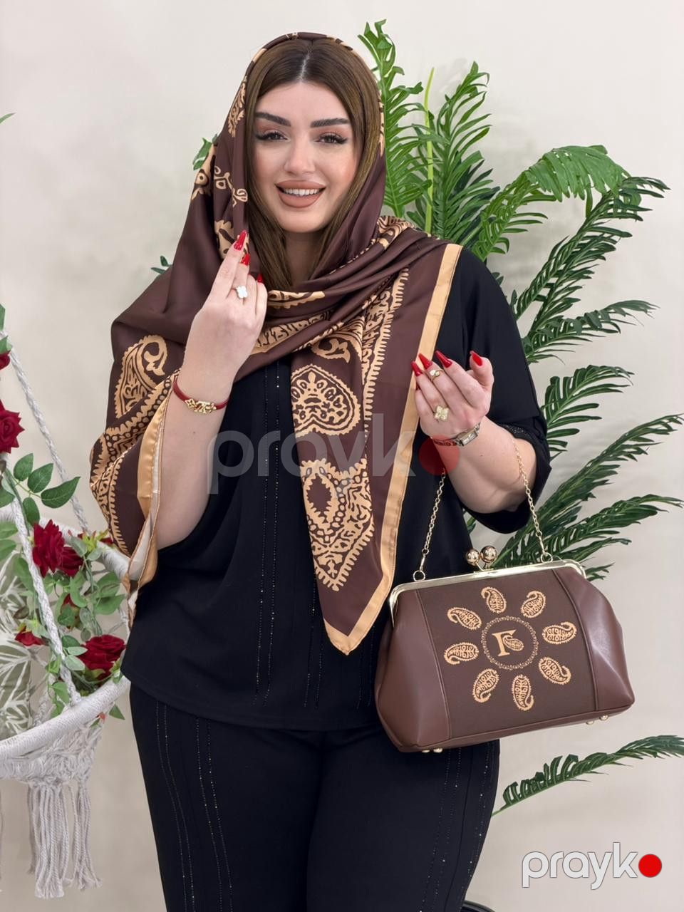 Kəlağayı və çanta dəsti MS00573, ipək/poliester, qəhvəyi — Mallar, Bakı