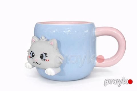 Krujka Cute Cat Ceramic Mug Blue Pink, keramika, 350 ml — Bakı