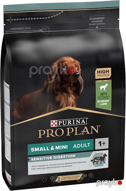 Quru yem Purina Pro Plan Sensitive Digestion, xırda və cırtdan cinsli yetkin itlər üçün, quzu əti və düyü ilə, 1 kq tökmə/paket — Bakı