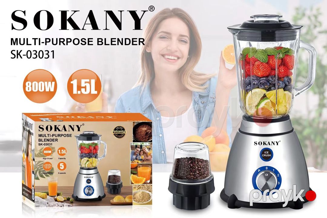 Sokany SK-03031 Professional Blender 800W – 5 Sürətli, Smoothie və Meyvə Şirəsi üçün — Blenderlər, xırdalayanlar və mikserlər, Bakı (5)