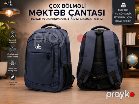 Məktəb bel çantası 77880565, poliester, göy, 20 l — Bakı