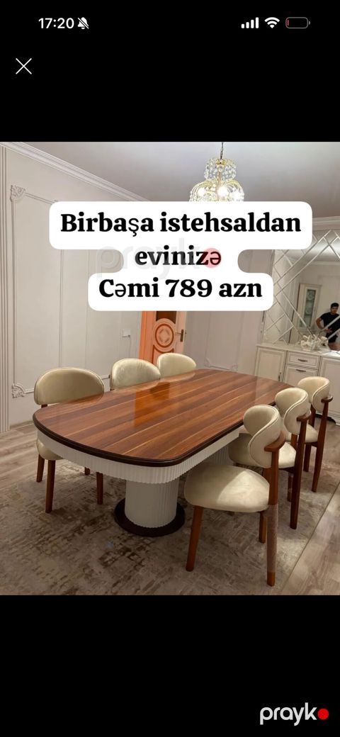 Yemək otağı üçün modern masa və 6 ədəd stul dəsti. - Masa — Bakı