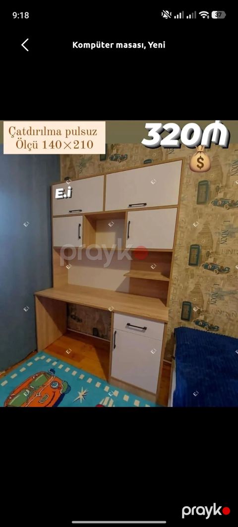 Düz masa, Polkalı, Siyirməli, Teksturalı laminat, Zəmanətsiz, Kredit yoxdur — Bakı