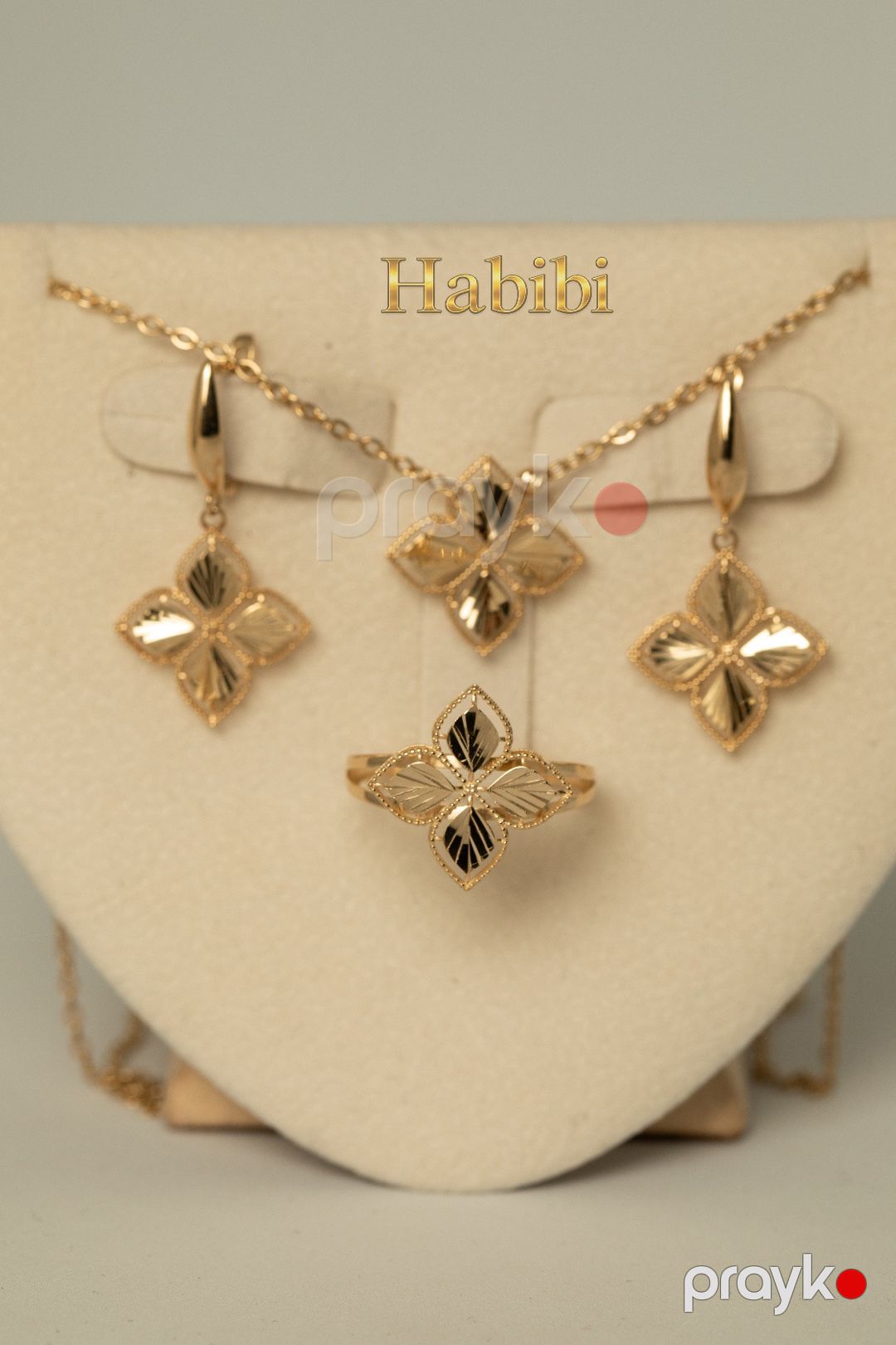 Zinət dəsti kulonlu zəncir, sırğa və üzük Habibi Jewellery HJ763, qızıl 585 əyar, 4.45 q — Mallar, Bakı (2)