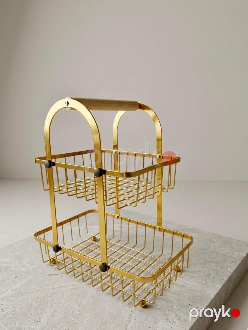 Meyvə qabı NP17, 2 mərtəbəli, düzbucaq, metal, qızılı — Mallar, Bakı (2)