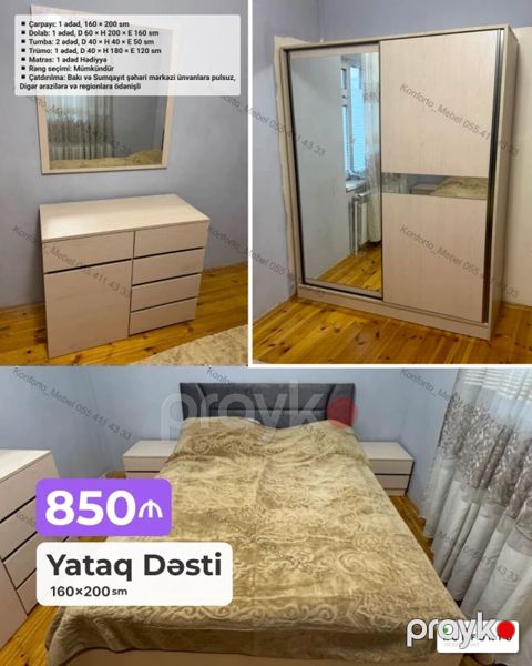 Yataq Dəsti – 160×200 sm Komplekt: - Çarpayı: 1 ədəd, 160×200 sm — Bakı