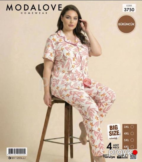 Şalvarlı pijama dəsti qadınlar üçün Modalove 3750_RB, pambıq, çəhrayı, ölçü 3XL — Bakı