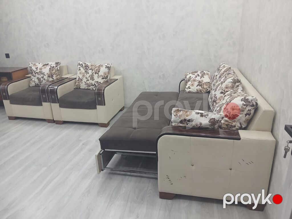 Qonaq otağı üçün 3-lü dəst: divan + 2 kreslo - Rəng: krem + qəhvəyi — Yumşaq mobilya dəstləri, Sumqayıt (5)