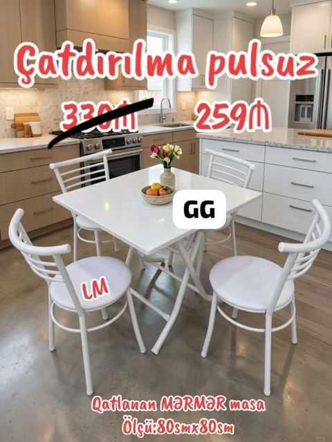 Qatlanan mərmər masa dəsti - Masa materialı: mərmər görüntülü səth — ucuz.mebel — Masalar və stullar