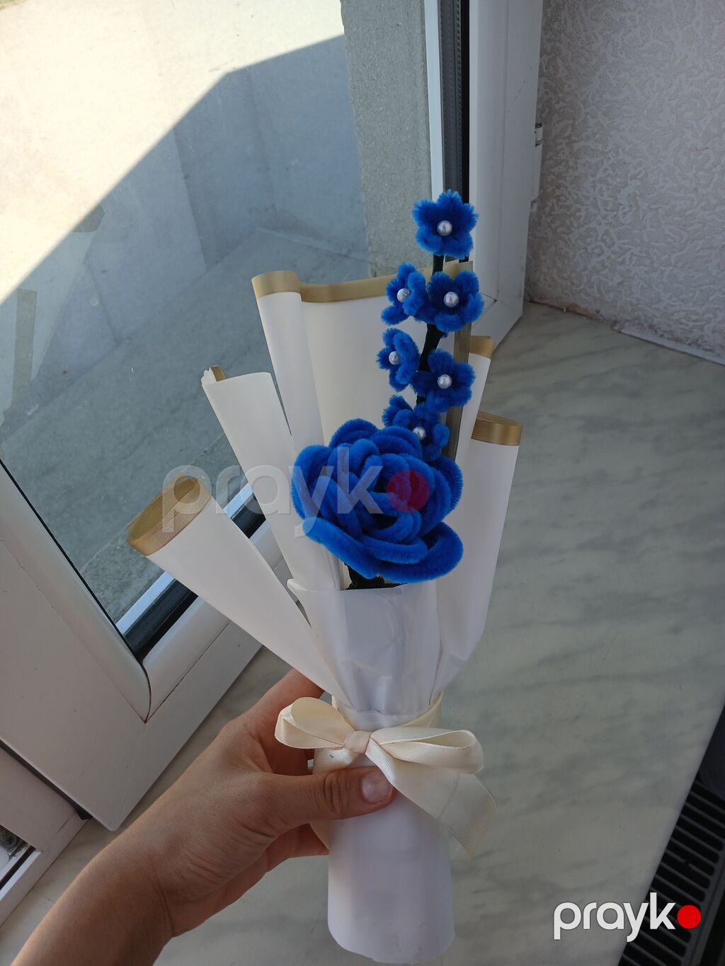 Mavi rəngli əl işı süni gül buketi - Material: yumşaq dekorativ — Vaazalar, kreslolar, süni çiçəklər, Digah (2)