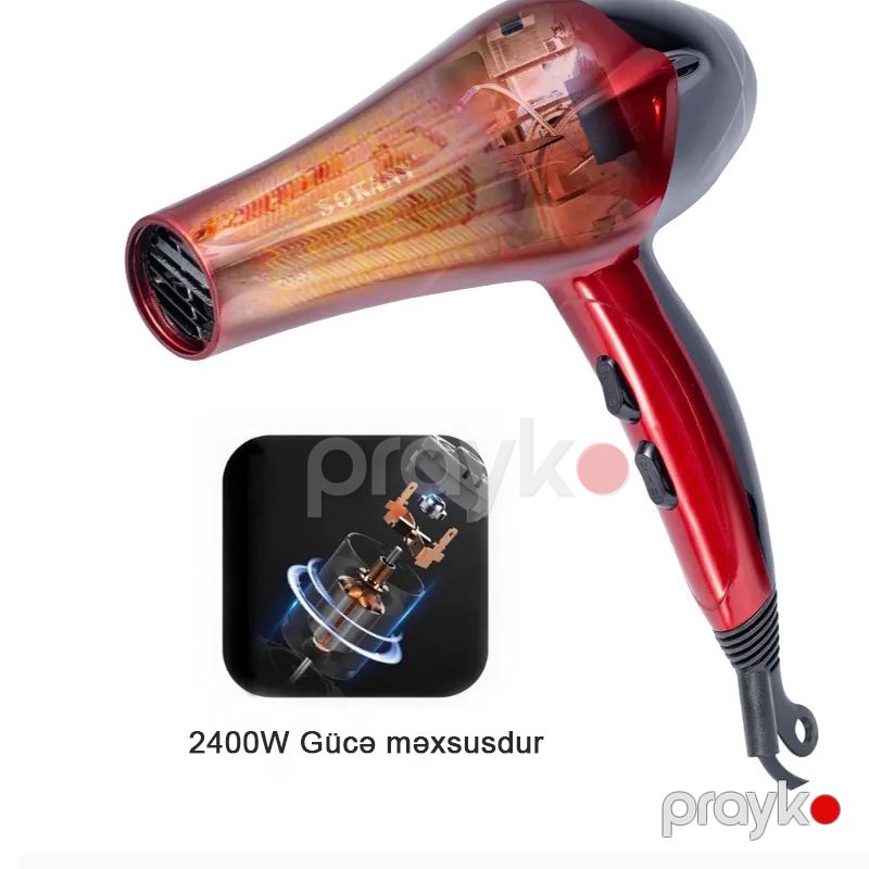 Sokany SK-2211 Professional Saç Qurutma Feni – 2400W Güclü, 3 Sürət Rejimi — Saç burmağa və düzəltməyə, Bakı (5)