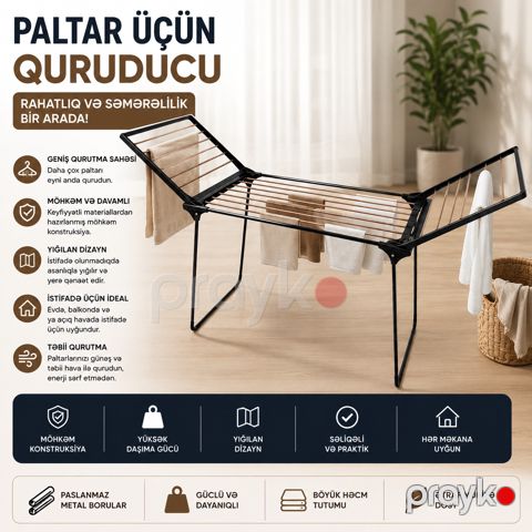 Paltar üçün quruducu, qatlanan, 70 kq, krem/qara — Bakı