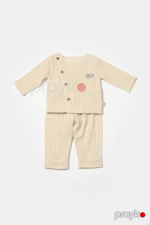 Oğlanlar üçün şalvarlı dəst BabyCosy CSYM7018, bej, pambıq, ölçü 6-9 ay — Bakı