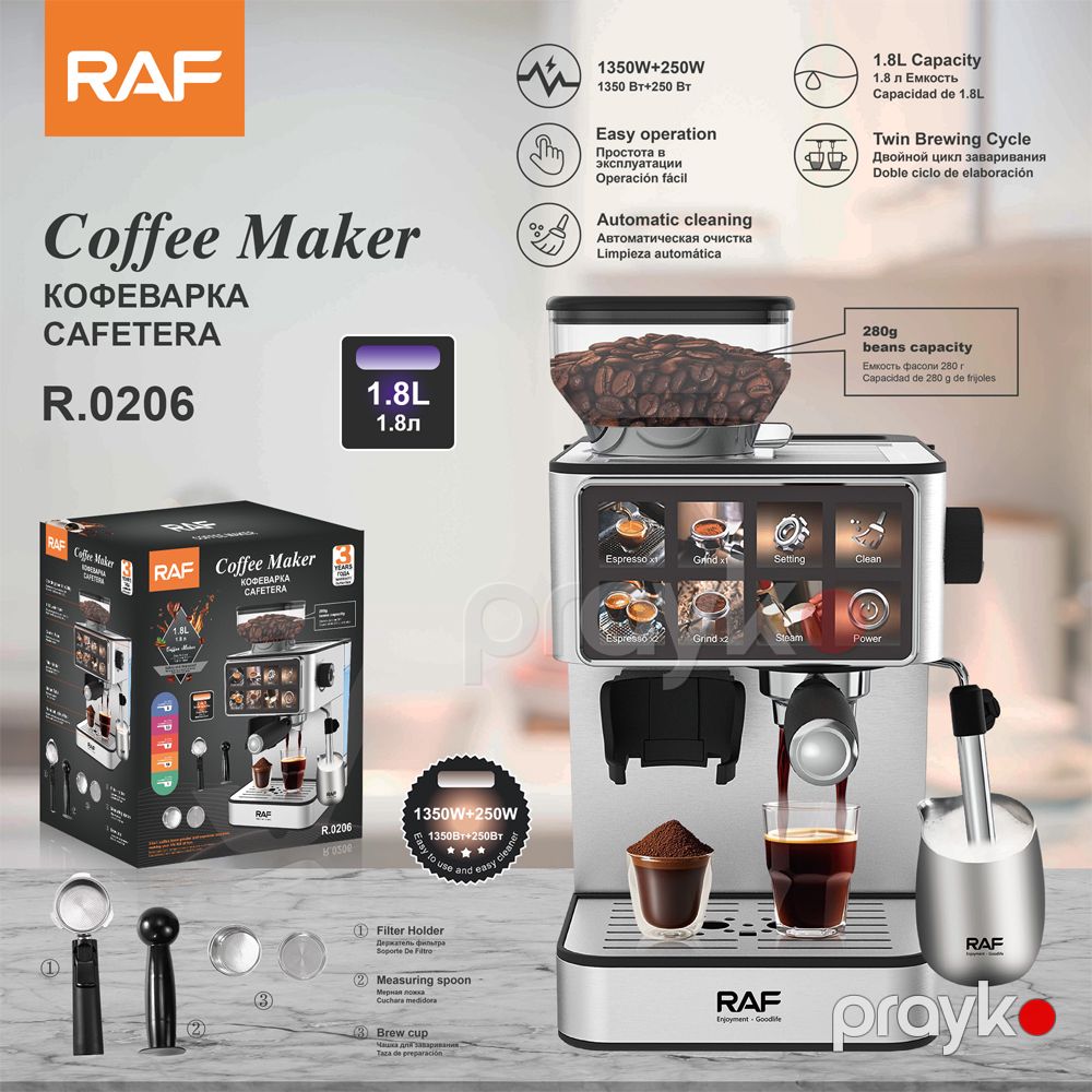 RAF R.0206 – 20 Bar Avtomatik Qəhvə Maşını, 1.8 L Su Çəni, Aşağı Səs-Küy — Qahvə aparatları və maşınları, Bakı (2)