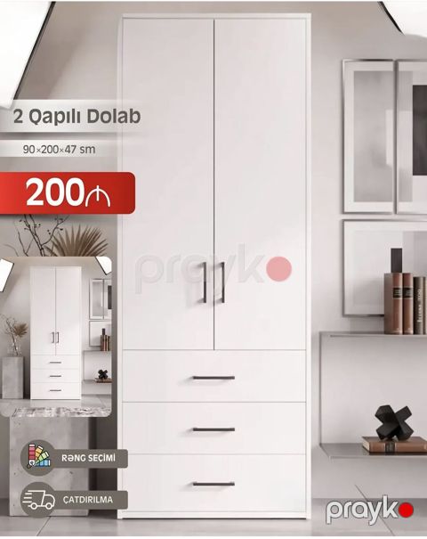 2 qapılı dolab – 90×200×47 sm. - Minimalist dizayn, düz xətlər və — Bakı
