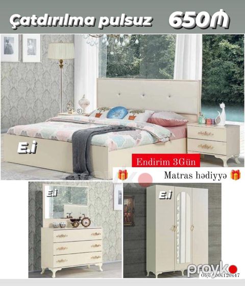 Yataq otağı dəsti – klassik krem rəngli dizayn Dəst tərkibi: - 2 — Bakı