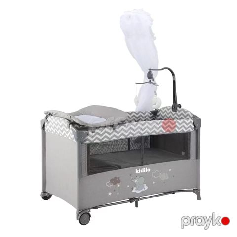 Manej-çarpayı Kidilo T-701L, boz, 125x65x74 sm — Bakı