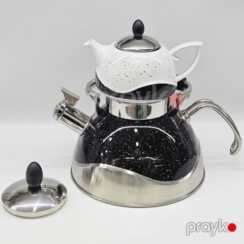Çaydan dəsti Uaker DR_2525, paslanmayan polad, qara/ağ, 700/2500 ml — Bakı