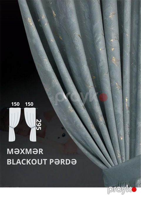 Pərdə dəsti 2015, velür, mavi, 150х295 sm, 2 əd — Bakı
