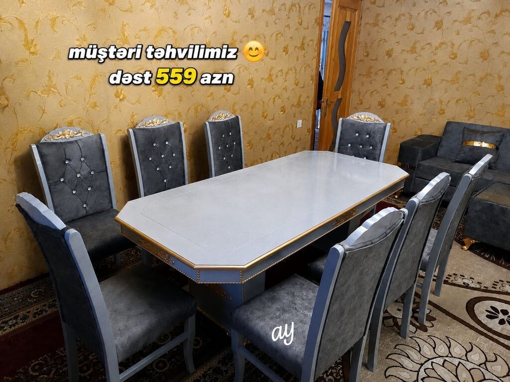 Qonaq otağı üçün, Yeni, Dördbucaq masa, 6 stul — Masalar və stullar, Digah