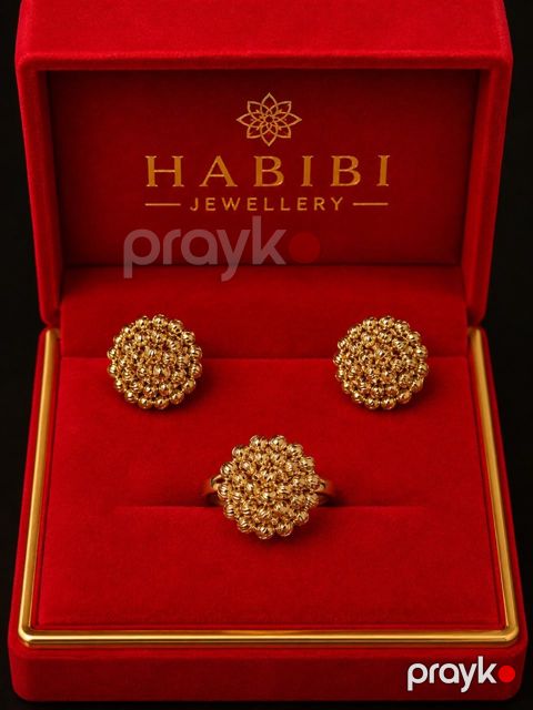 Zinət dəsti sırğa və üzük Habibi Jewellery HJ800, qızıl 585 əyar, 5.37 q