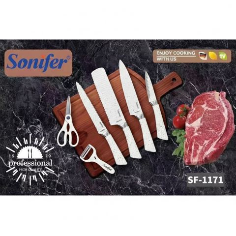 Sonifer SF-1171 Professional Mətbəx Bıçaq Dəsti – 6 Parça, Qranit Örtüklü və Erqonomik Dizayn — Bakı