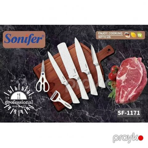 Sonifer SF-1171 Professional Mətbəx Bıçaq Dəsti – 6 Parça, Qranit Örtüklü və Erqonomik Dizayn — Bakı