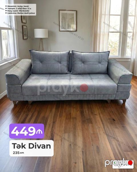 Tək divan – 235 sm - Mexanizm: Açılan, bazalı (yataq funksiyası və alt — Bakı