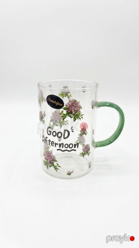 Fincan Good Afternoon, borosilikat şüşə, şəffaf/yaşıl, 250 ml — Bakı