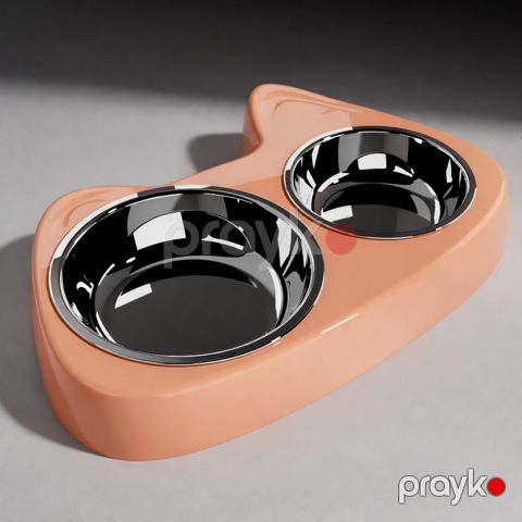 İtlər və pişiklər üçün yem qabı B-7, plastik/metal, çəhrayı, 18x28 sm — Bakı