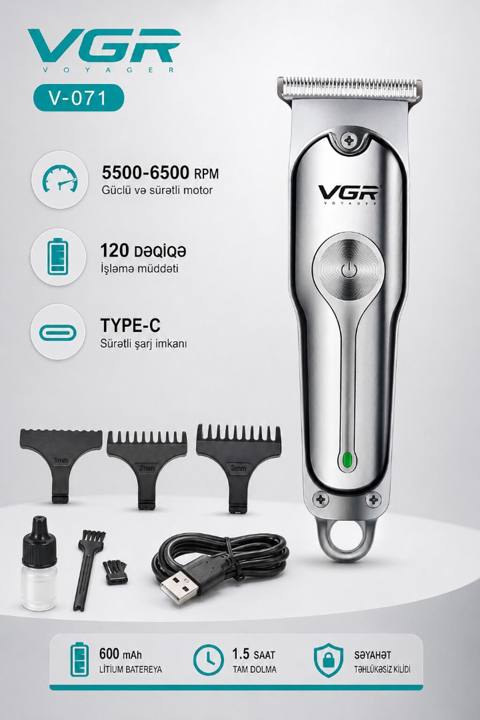 Trimmer VGR 071 600mAh / Cord/Cordles Bütün məhsularımız Yenidir və — VGR Electronics — Чач алуучу машинкалар