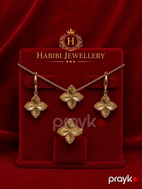 Zinət dəsti kulonlu zəncir, sırğa və üzük Habibi Jewellery HJ763, qızıl 585 əyar, 4.45 q