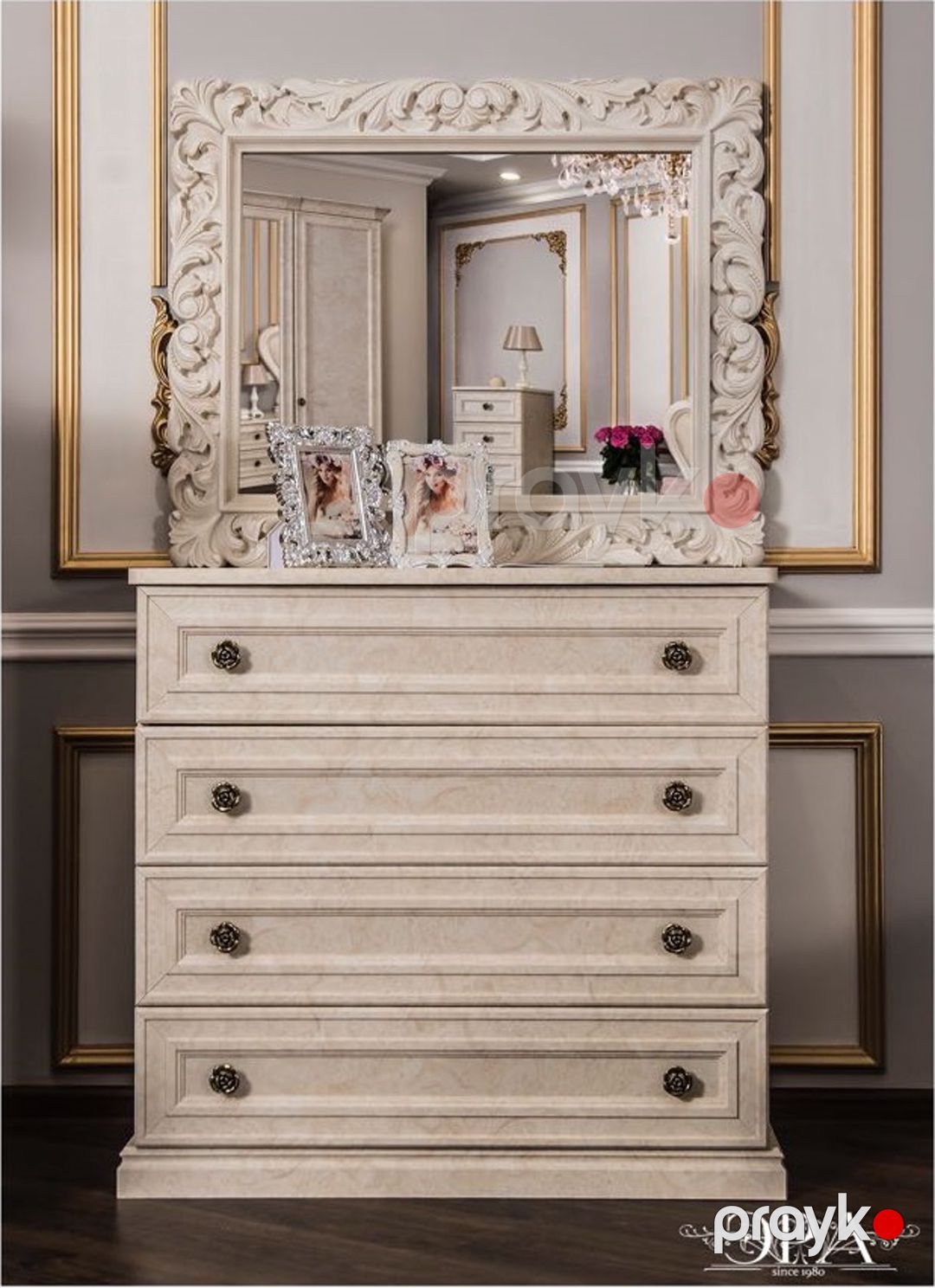 Yataq otağı üçün mebel dəsti Era Mebel Afina, krem (şkaf 240x60x228.5 sm, çarpayı 227x210x153 sm, yataq yanı tumba 49.5x 50x50 sm, komod 95x50x89 sm, güzgü 96x80 sm) — Mallar, Bakı (3)