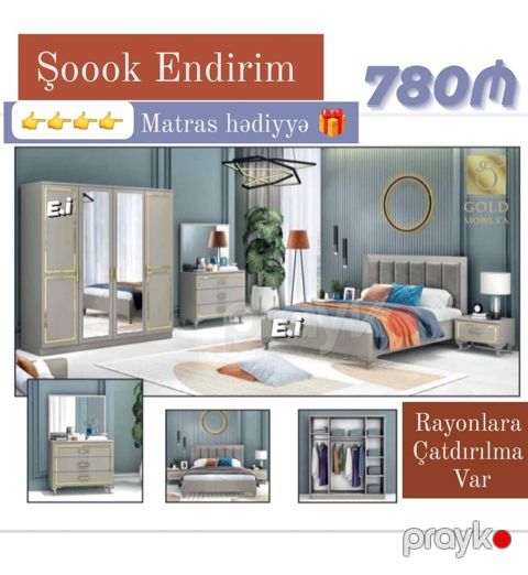 Yataq otağı dəsti – 780 Komplekt: 1 ədəd çarpayı, 2 ədəd tumba, 1 — Bakı